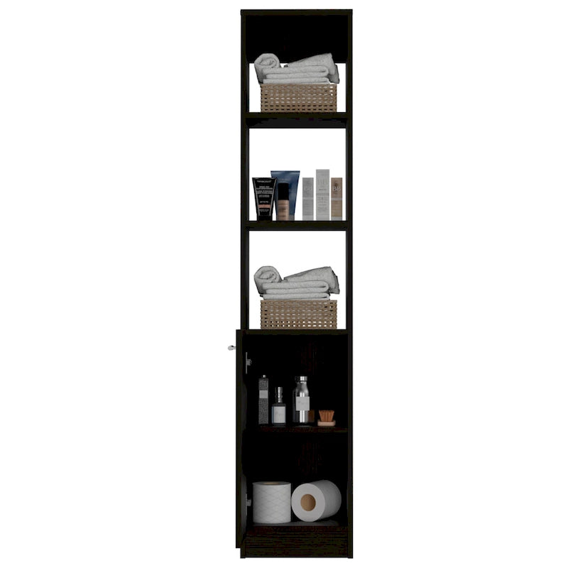Linen Cabinet with 3 Open Shelves, 2 Inner Shelves and Door