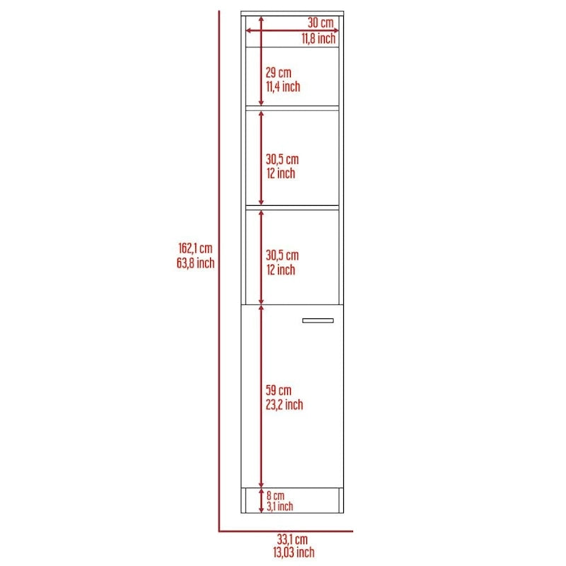 Linen Cabinet with 3 Open Shelves, 2 Inner Shelves and Door
