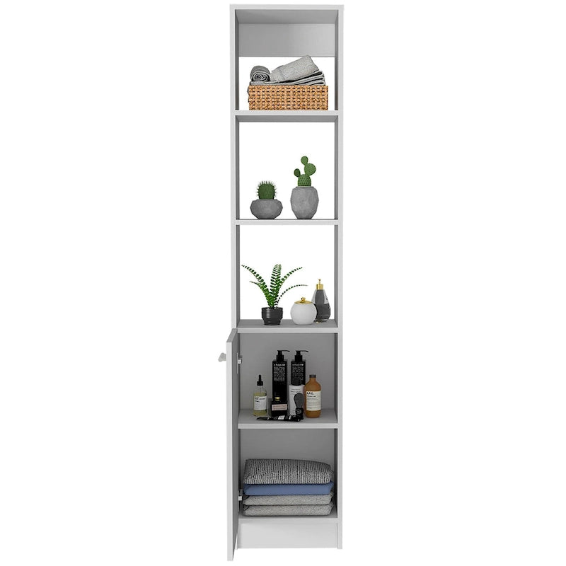 Linen Cabinet with 3 Open Shelves, 2 Inner Shelves and Door