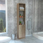 Linen Cabinet with 3 Open Shelves, 2 Inner Shelves and Door
