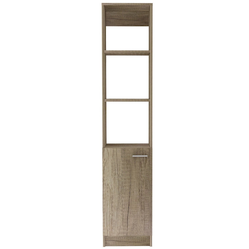 Linen Cabinet with 3 Open Shelves, 2 Inner Shelves and Door