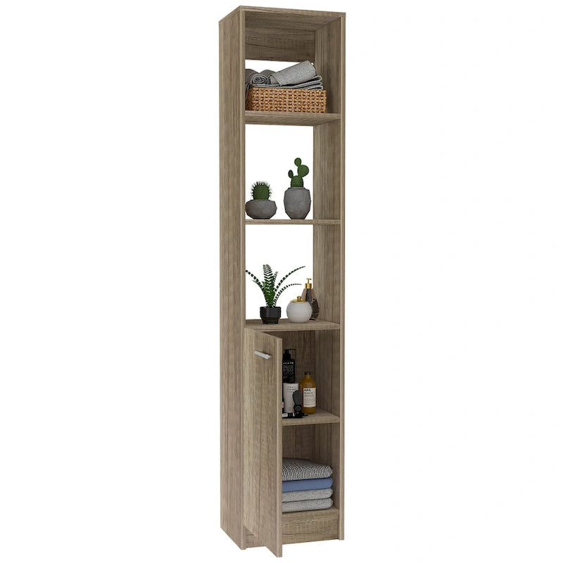 Linen Cabinet with 3 Open Shelves, 2 Inner Shelves and Door
