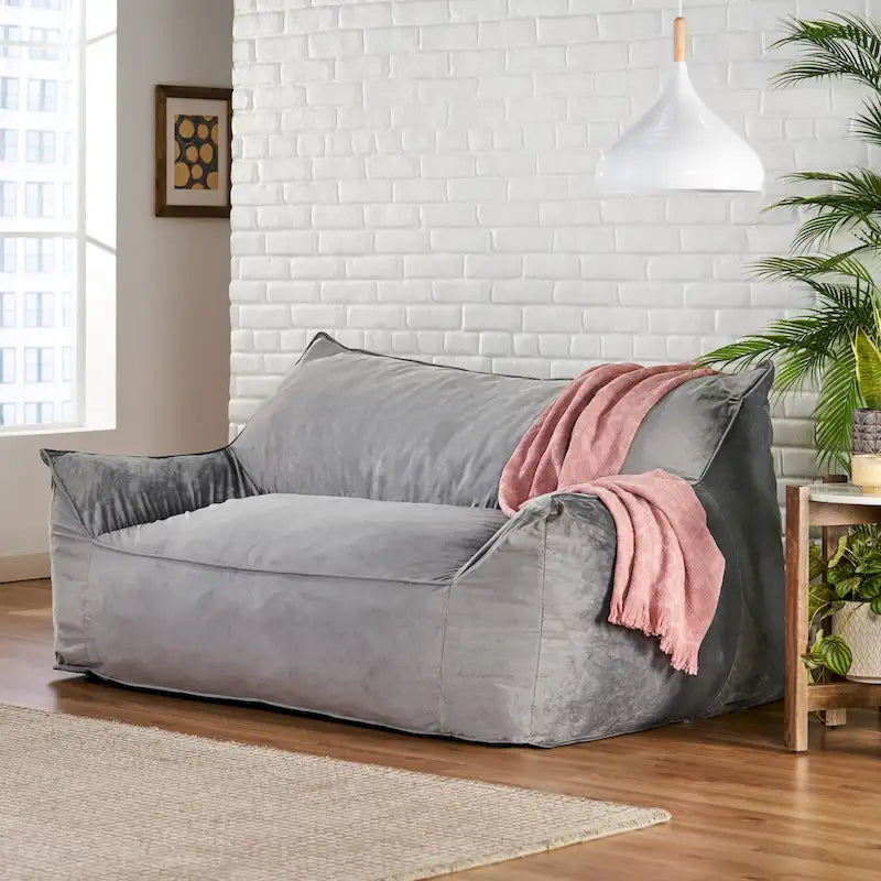 Velveteen 2 Seater Oversized Bean Bag Chair with Armrests