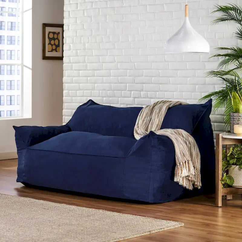 Velveteen 2 Seater Oversized Bean Bag Chair with Armrests