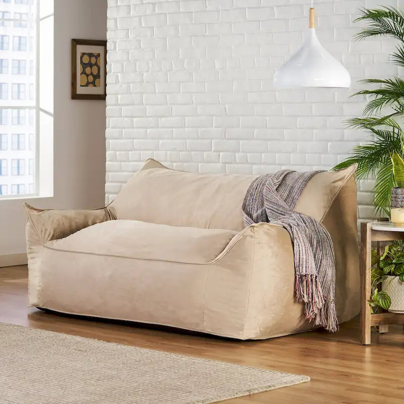 Velveteen 2 Seater Oversized Bean Bag Chair with Armrests