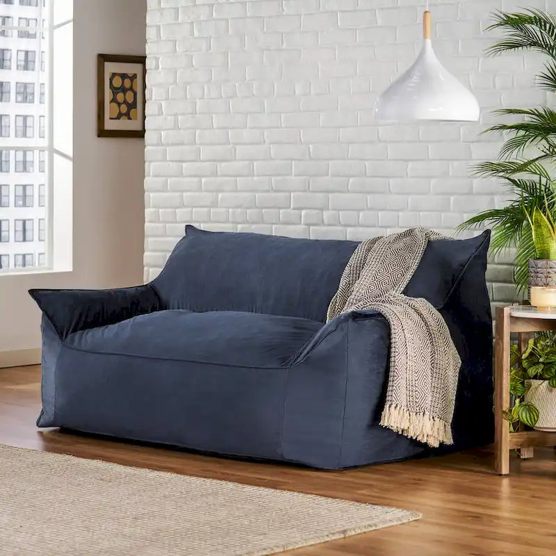 Velveteen 2 Seater Oversized Bean Bag Chair with Armrests