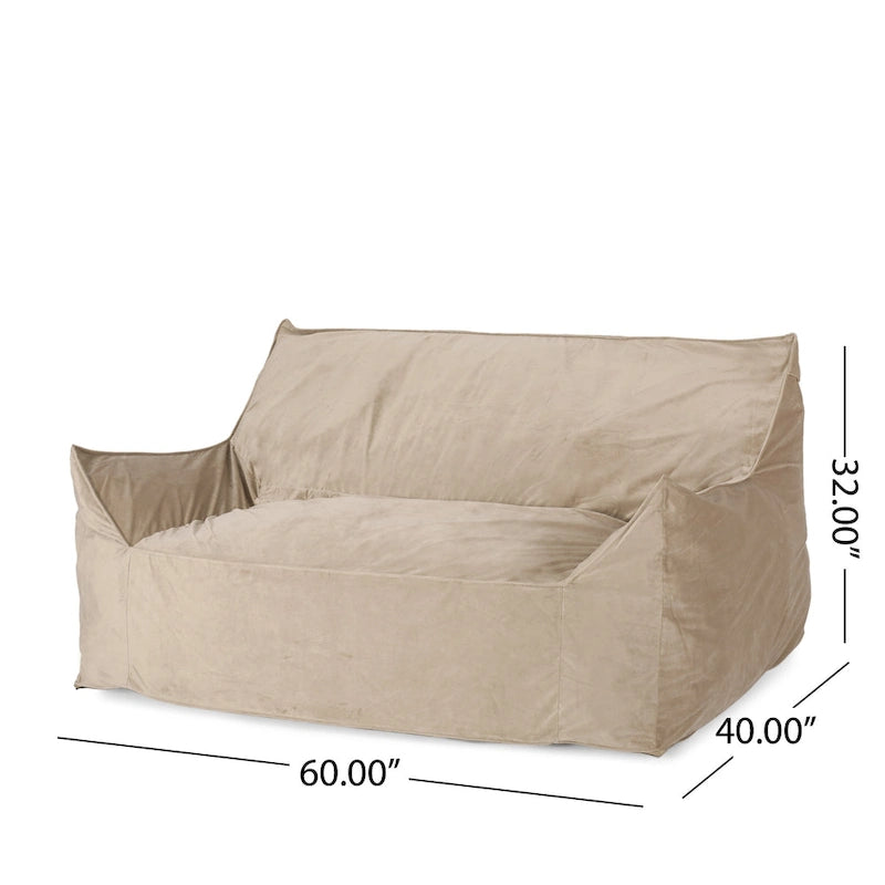 Velveteen 2 Seater Oversized Bean Bag Chair with Armrests