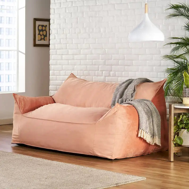 Velveteen 2 Seater Oversized Bean Bag Chair with Armrests