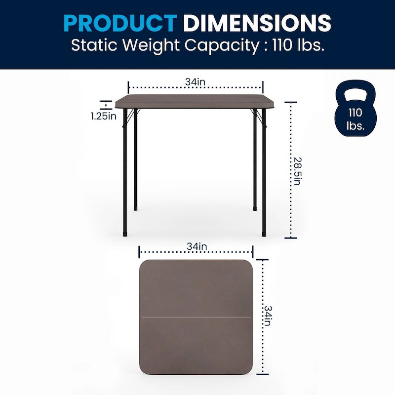 2.83-Foot Square Bi-Fold Plastic Folding Table with Carrying Handle