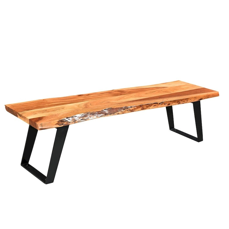 Handmade Live Edge Acacia Wood Bench (India)