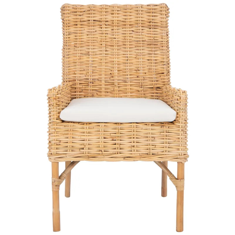 Coastal Rattan Accent Chair with Cushion - 18.5 W x 22.8 L x 38.2 H - 19Wx23Dx38H