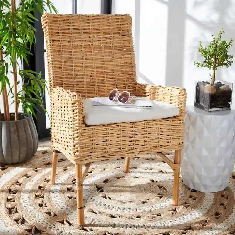 Coastal Rattan Accent Chair with Cushion - 18.5 W x 22.8 L x 38.2 H - 19Wx23Dx38H