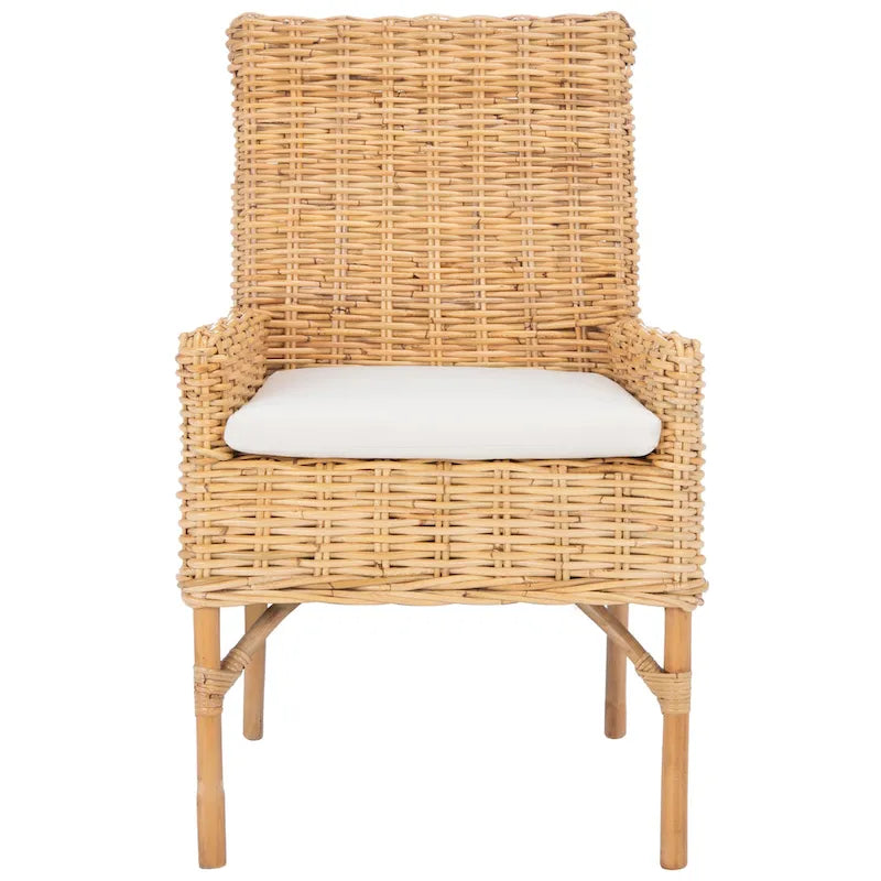 Coastal Rattan Accent Chair with Cushion - 18.5 W x 22.8 L x 38.2 H - 19Wx23Dx38H