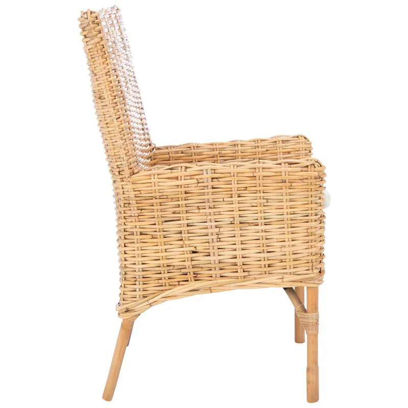 Coastal Rattan Accent Chair with Cushion - 18.5 W x 22.8 L x 38.2 H - 19Wx23Dx38H