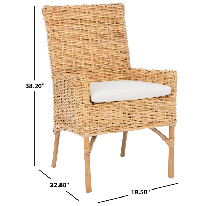 Coastal Rattan Accent Chair with Cushion - 18.5 W x 22.8 L x 38.2 H - 19Wx23Dx38H