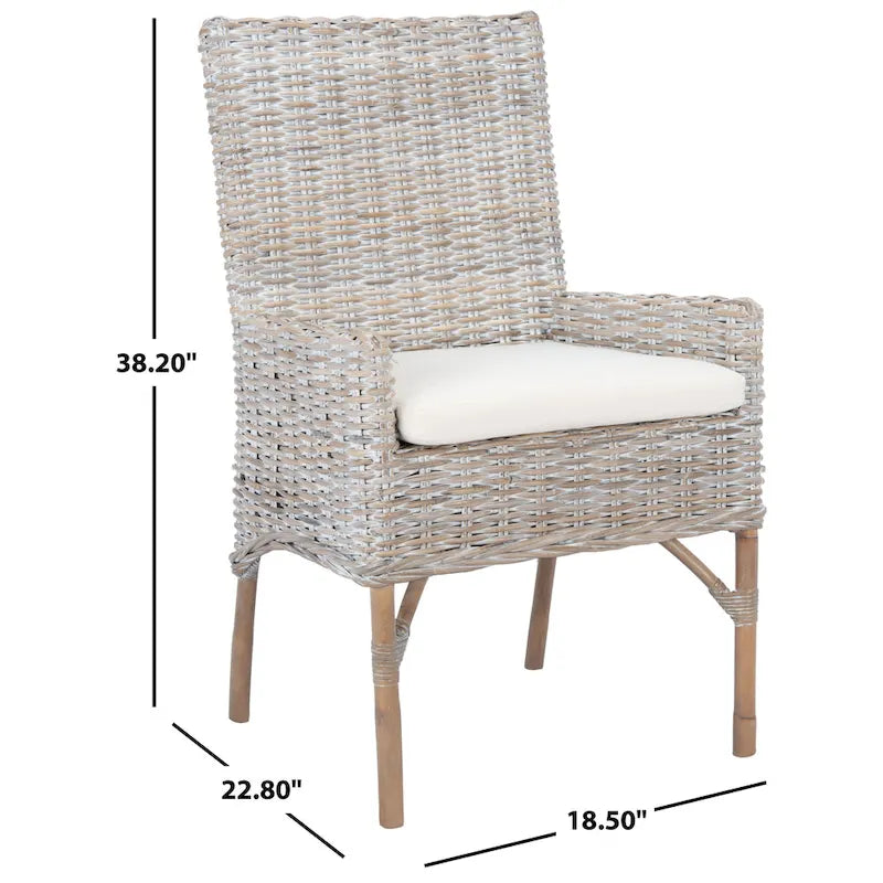 Coastal Rattan Accent Chair with Cushion - 18.5 W x 22.8 L x 38.2 H - 19Wx23Dx38H