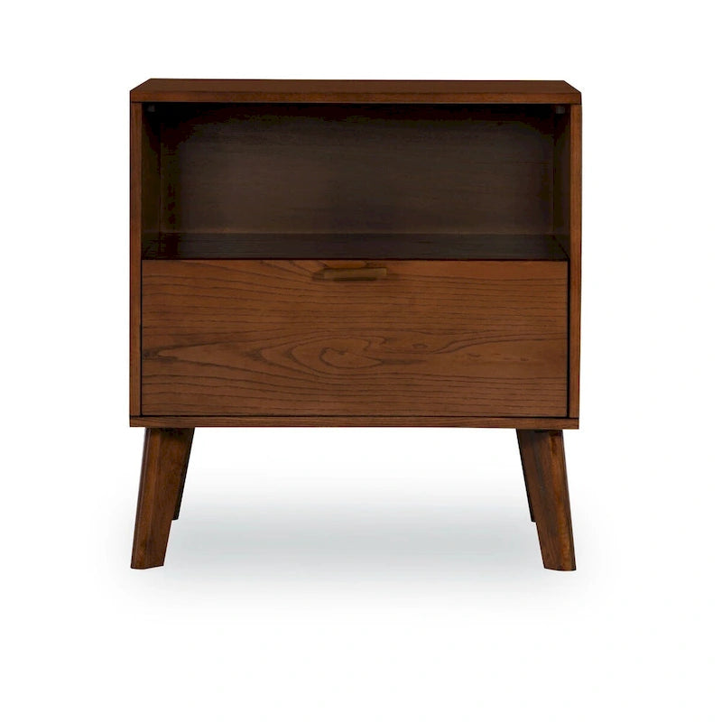 27 Brown One Drawer Nightstand with Bronze Pulls