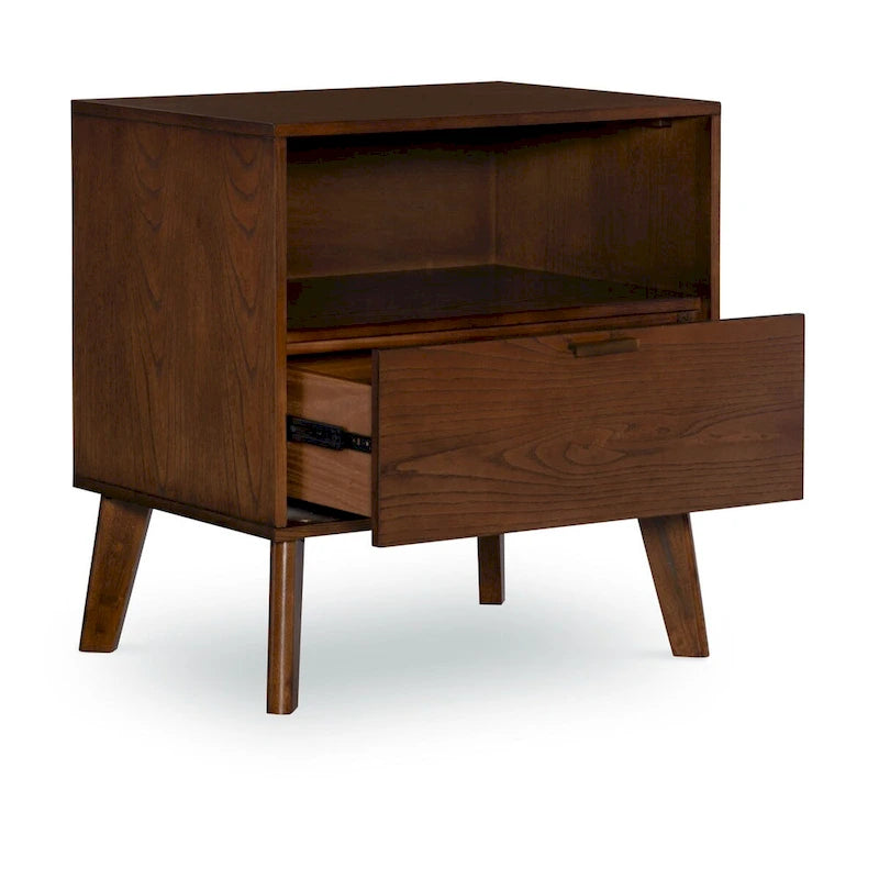 27 Brown One Drawer Nightstand with Bronze Pulls