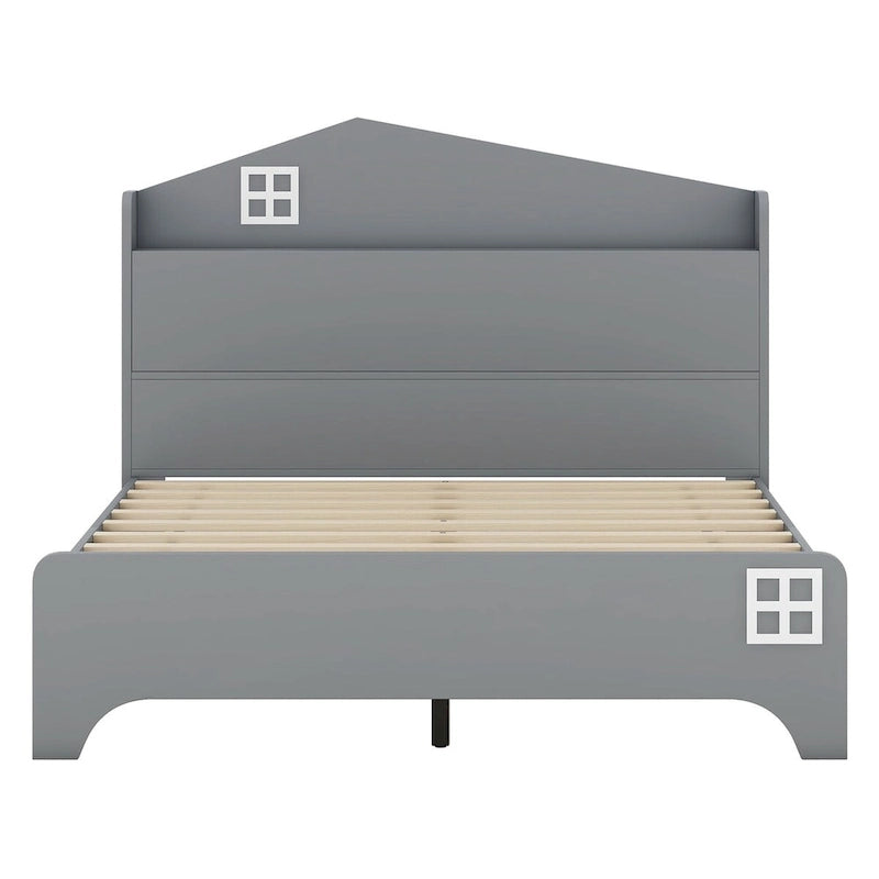 Wooden Full Size House Bed with Storage Headboard