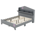 Wooden Full Size House Bed with Storage Headboard