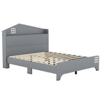 Wooden Full Size House Bed with Storage Headboard