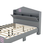 Wooden Full Size House Bed with Storage Headboard