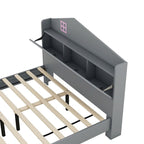 Wooden Full Size House Bed with Storage Headboard