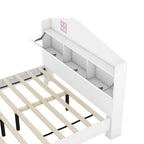 Wooden Full Size House Bed with Storage Headboard