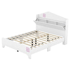 Wooden Full Size House Bed with Storage Headboard