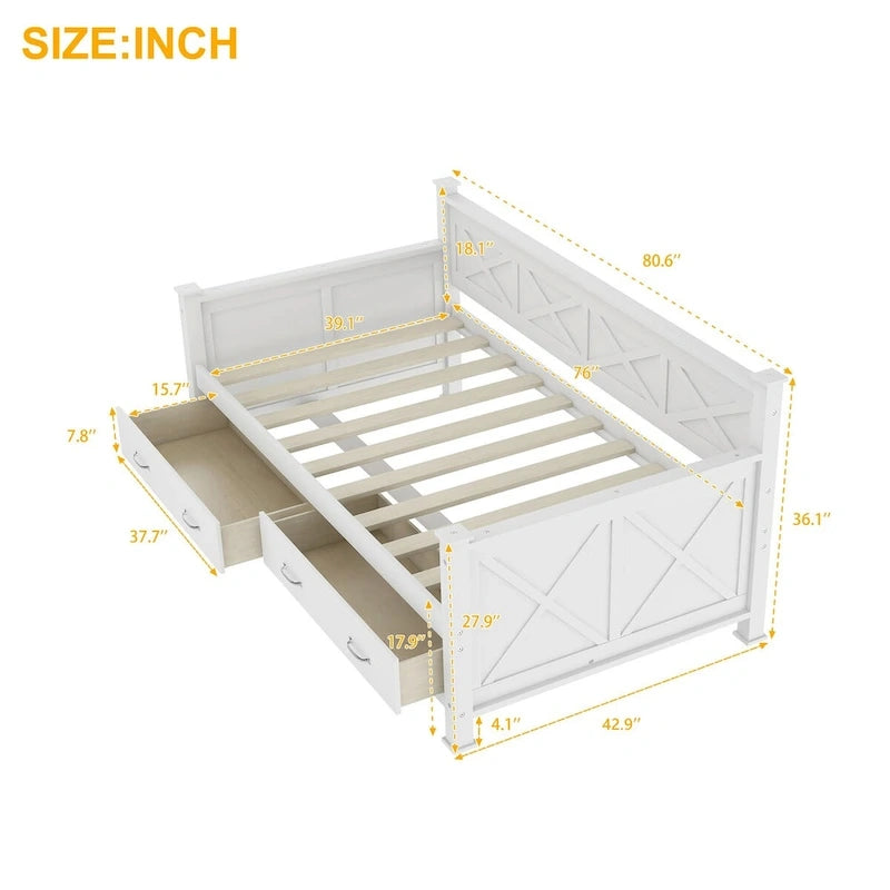 Twin Size Wooden Modern and Rustic Casual Style Daybed