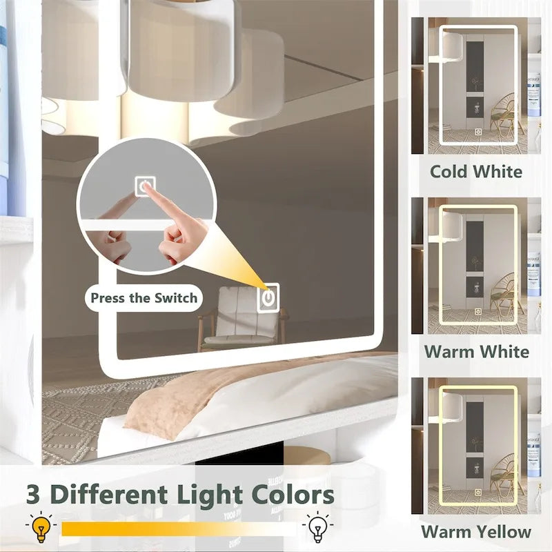 Makeup Vanity with Lights in 3 Colors & Openable Mirror, 4 Drawers