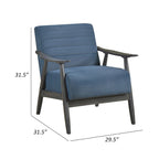 32 Inch Accent Chair, Channel Stitched, Blue Velvet, Gray Solid Wood