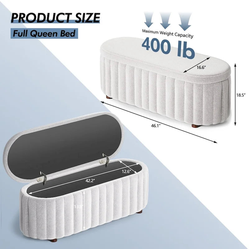 46.1 Upholstered Storage Ottoman Bench with Safety Hinge for Bedroom, Living Room, Entryway