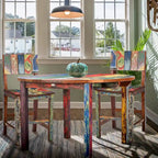 Chic Teak Round Dining Table made from Recycled Teak Wood Boats, 48 inch - Multi