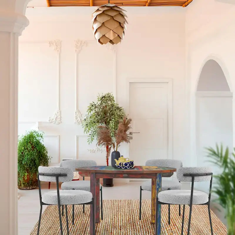 Round Dining Table made from Recycled Teak Wood Boats, 48 inch - Multi
