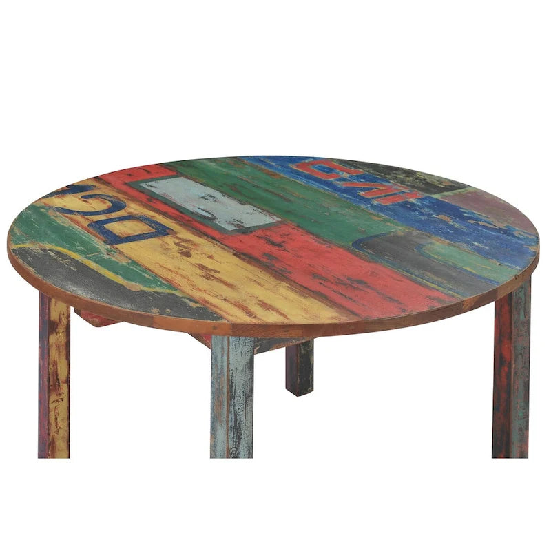 Round Dining Table made from Recycled Teak Wood Boats, 48 inch - Multi