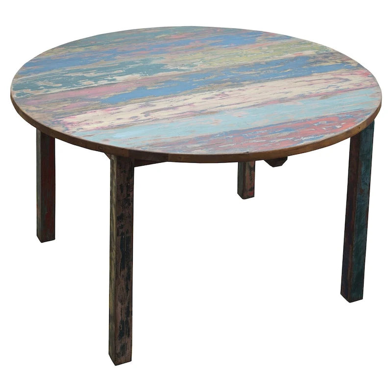 Round Dining Table made from Recycled Teak Wood Boats, 48 inch - Multi