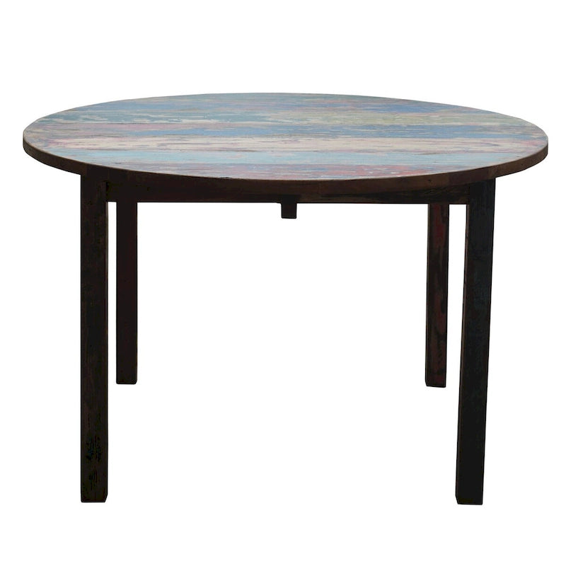 Round Dining Table made from Recycled Teak Wood Boats, 48 inch - Multi
