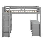 Twin Size Loft Bed with Ladder, Shelves, Solid Wood Loft Bed Frame with 4-Drawers Desk, Box Spring No Required