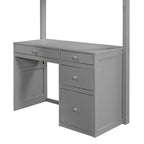 Twin Size Loft Bed with Ladder, Shelves, Solid Wood Loft Bed Frame with 4-Drawers Desk, Box Spring No Required