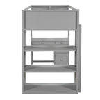 Twin Size Loft Bed with Ladder, Shelves, Solid Wood Loft Bed Frame with 4-Drawers Desk, Box Spring No Required