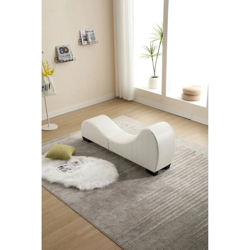 Yoga Chaise Lounge Collection for Stretching & Relaxation Modern Faux Leather Curved Sofa