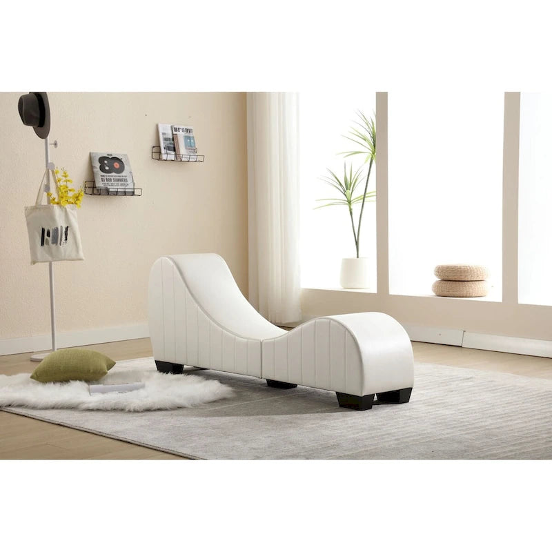 Yoga Chaise Lounge Collection for Stretching & Relaxation Modern Faux Leather Curved Sofa