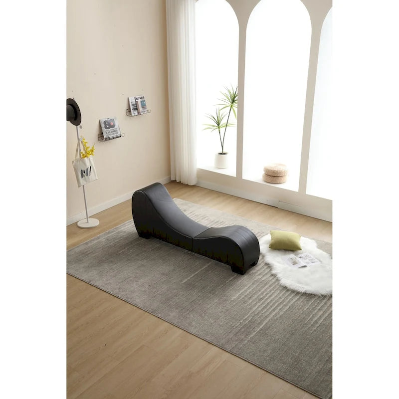 Yoga Chaise Lounge Collection for Stretching & Relaxation Modern Faux Leather Curved Sofa